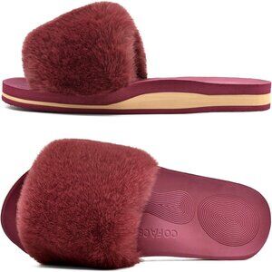 Womens Slides Fuzzy Slippers Open Toe Fluff Slippers
